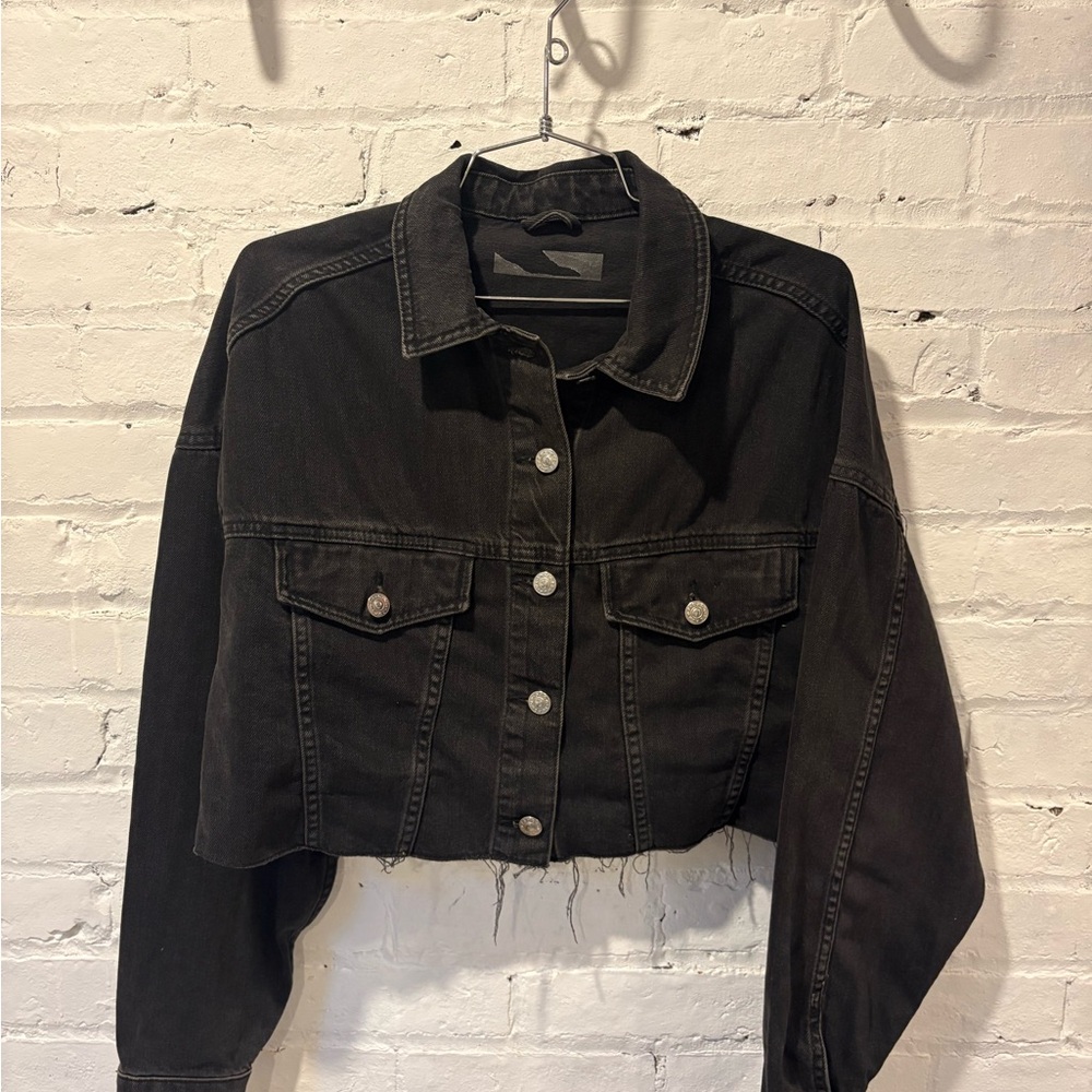 Topshop Black Denim Cropped Jacket